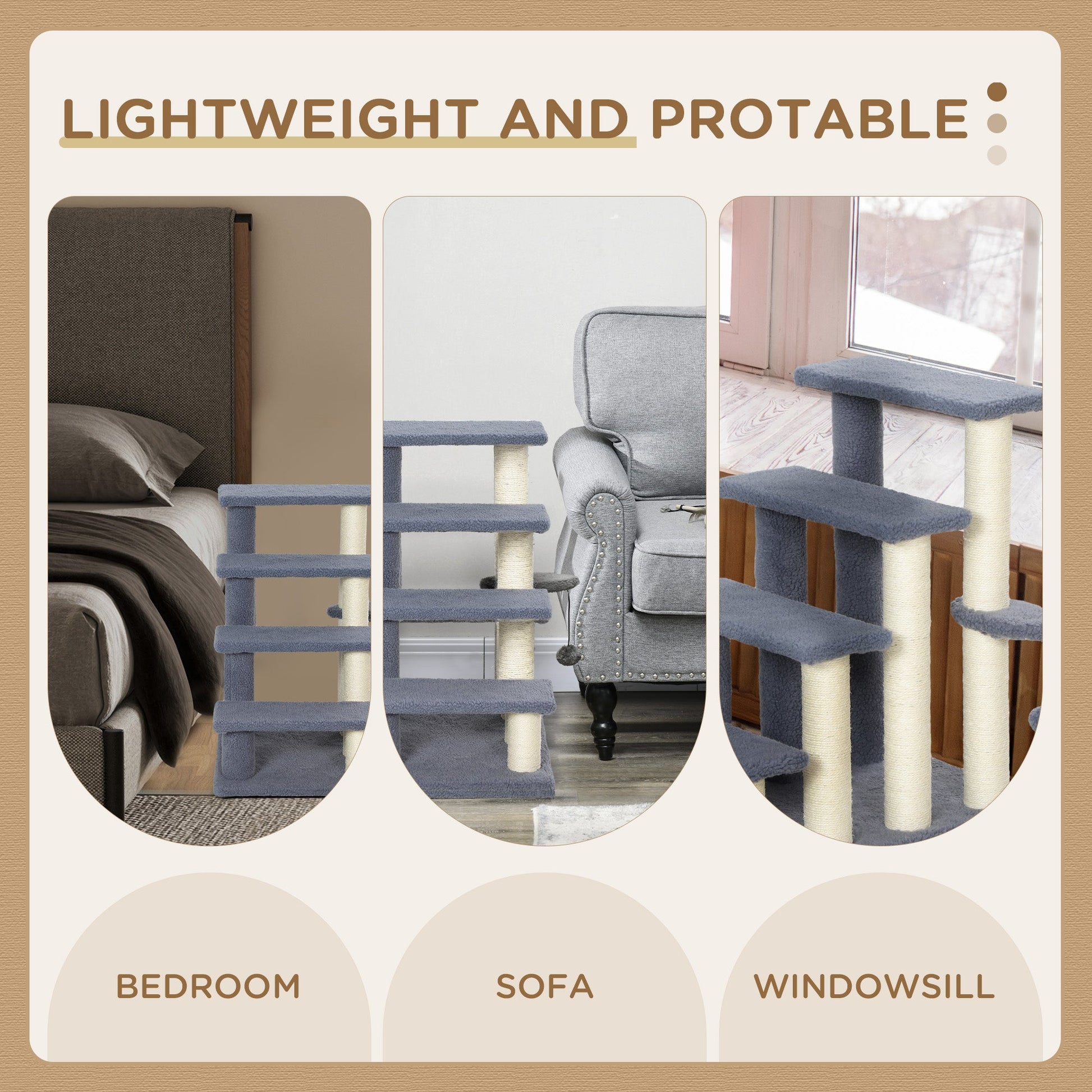 KFX-4848189 4-Level Cat Steps with Scratching Posts for Comfortable Access to Furniture, Gray