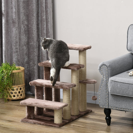 KFX-4880957 Four-Level Cat Steps with Scratching Posts for High Beds and Sofas, Brown
