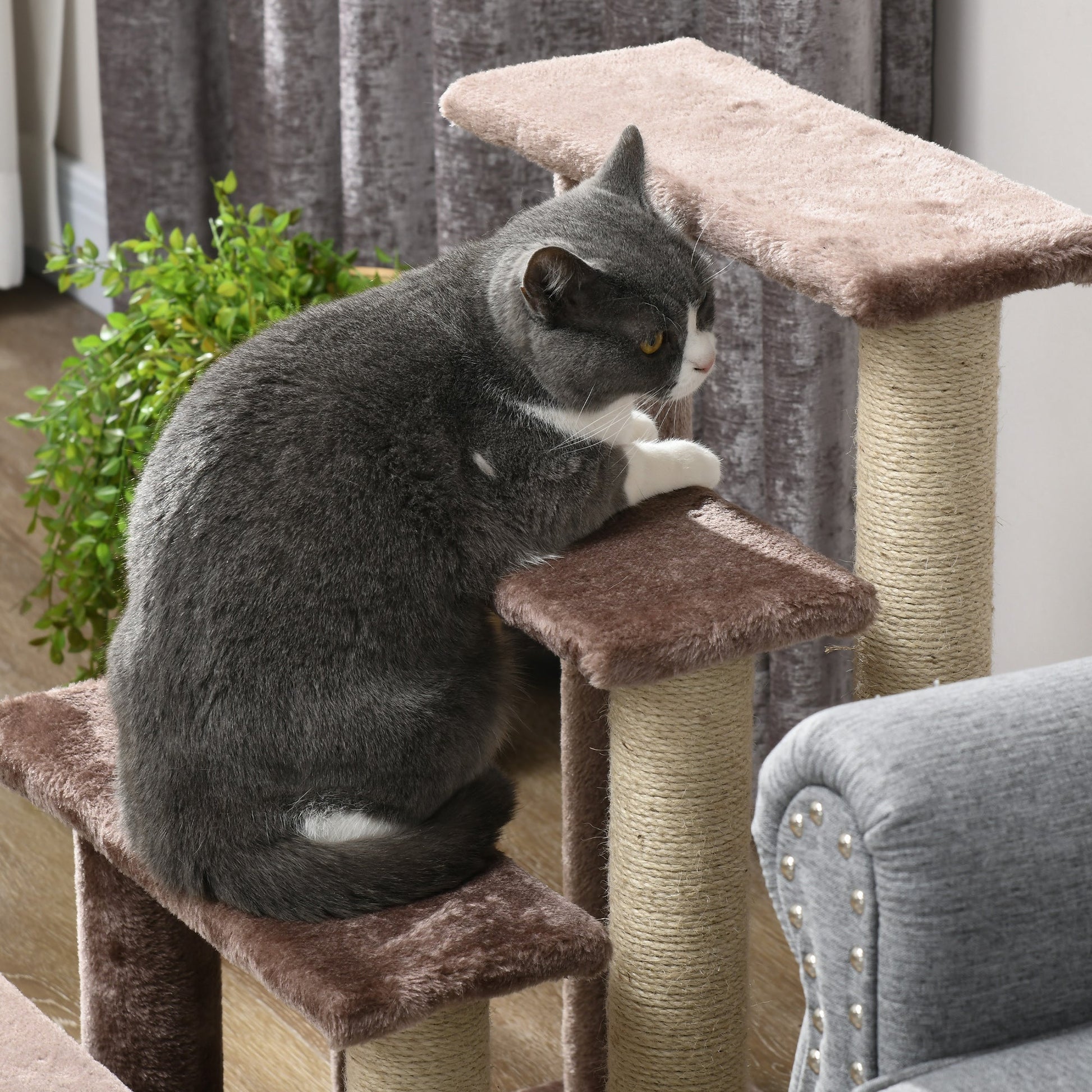 KFX-4880957 Four-Level Cat Steps with Scratching Posts for High Beds and Sofas, Brown