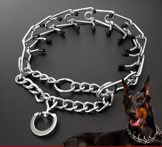 KFX-4907325 Chrome Plated Pinch Dog Collar with Rubber Tips for Training - Adjustable Sizes Available
