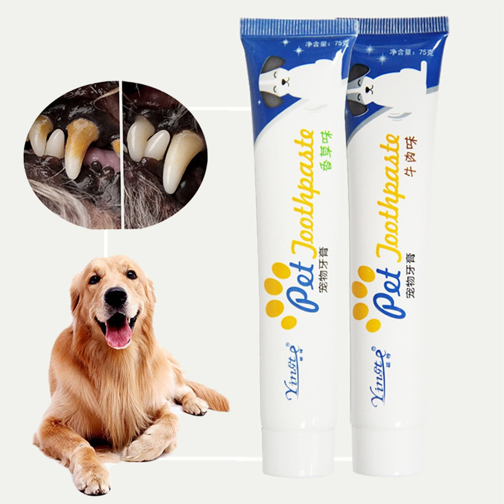 KFX-4912317 Pet Toothpaste for Dogs and Cats - Vanilla & Beef Flavor, 75g, Gentle Oral Care & Teeth Cleaning