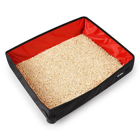 KFX-4935357 Foldable Portable Cat Litter Box in Red and Black – Small and Large Sizes Available