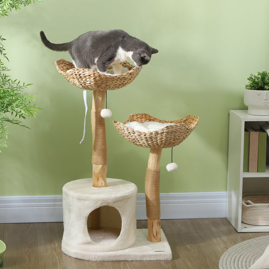 KFX-4946493 Modern 37-Inch Cat Tree with Wooden Scratching Posts, Condo, Beds, Cushions, and Toy Balls