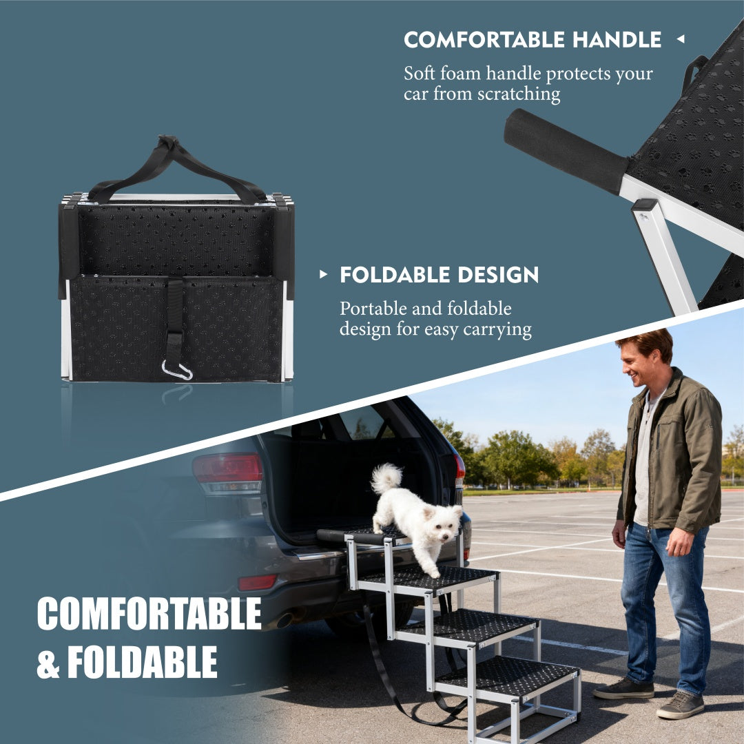 KFX-4973501 Foldable Dog Ramp for Large Pets, Lightweight Aluminum, Non-Slip Surface, Supports Up to 250lbs, Easy Setup for Cars and SUVs
