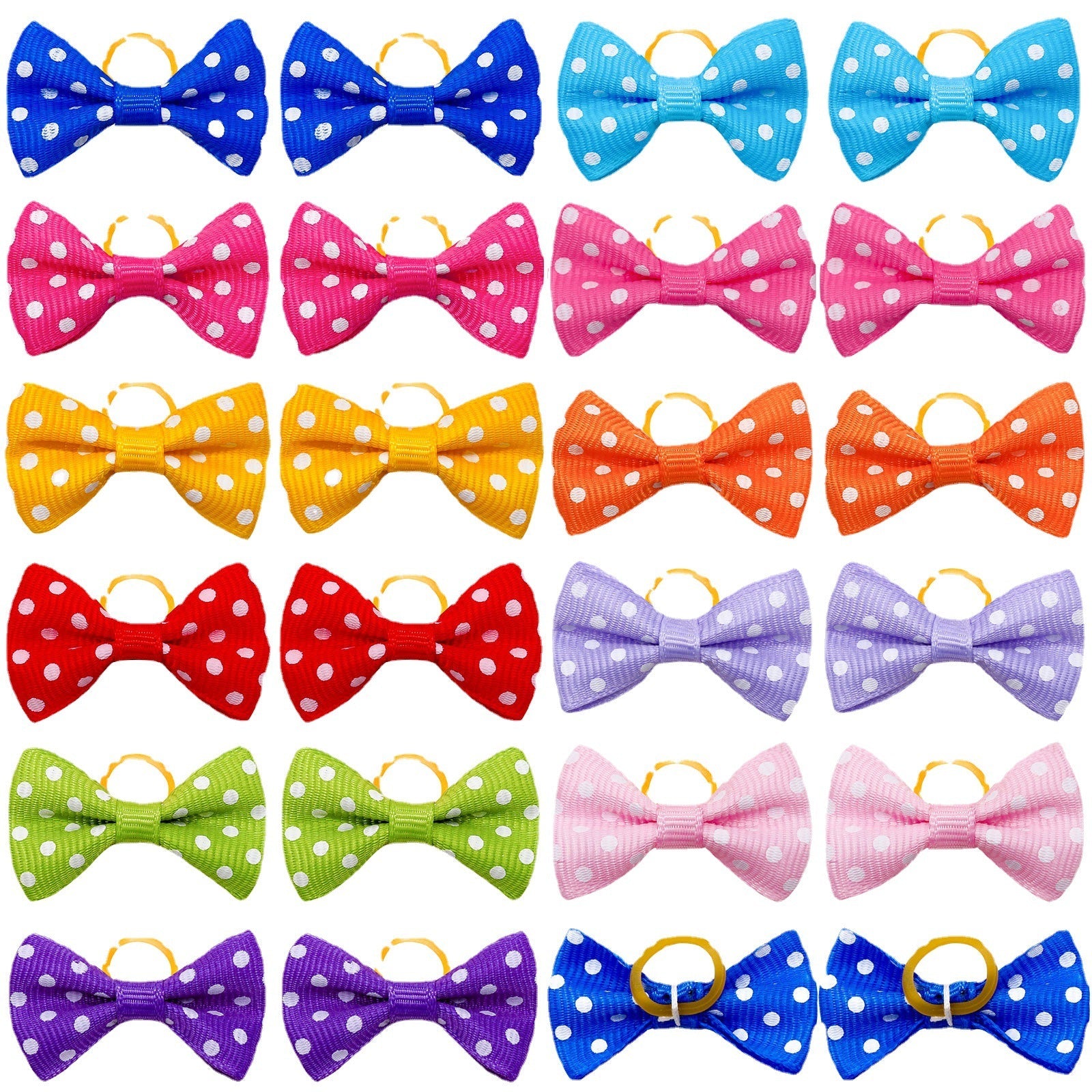 KFX-4975037 Polka Dot Bow Hair Scrunchies for Pets - 50 Pack Rubber Band Accessories