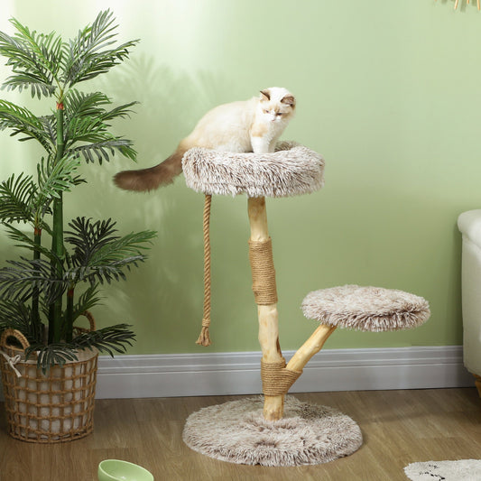 KFX-4979261 35-Inch Indoor Cat Tree with Wooden Scratching Posts, Plush Cat Bed, and Rope Toy in Brown