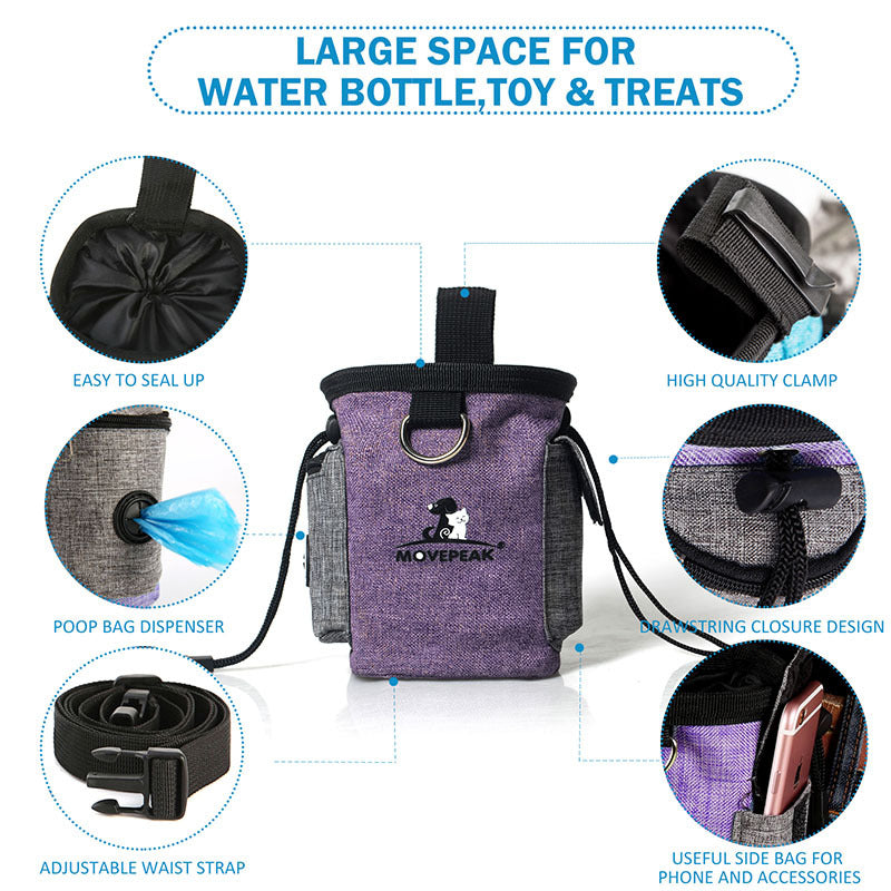 KFX-4987965 Adjustable Portable Pet Training Snack Bag with Multi-Pocket Design and Durable Waterproof Fabric