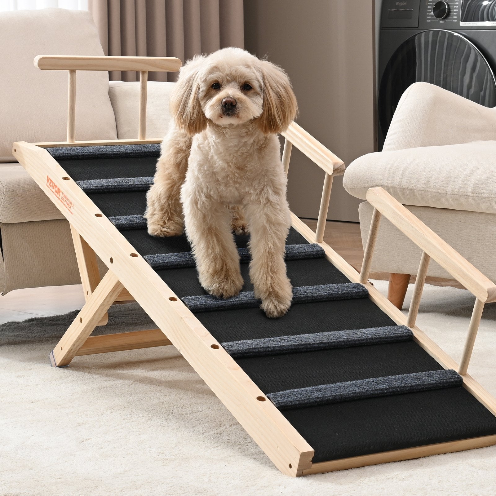 KFX-5006269 Folding Dog Ramp for Small and Large Pets, Adjustable Height Wooden Pet Ramp for Couch, Bed, or Car
