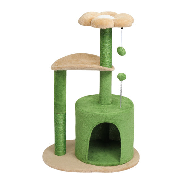KFX-5012029 Multi-Level Cat Tree with Cozy Condo, Curved Perch, and Plush Top Bed – Ideal for Kittens and Small Cats, Beige & Green