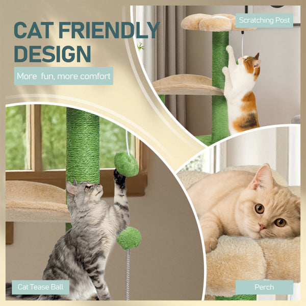 KFX-5012029 Multi-Level Cat Tree with Cozy Condo, Curved Perch, and Plush Top Bed – Ideal for Kittens and Small Cats, Beige & Green