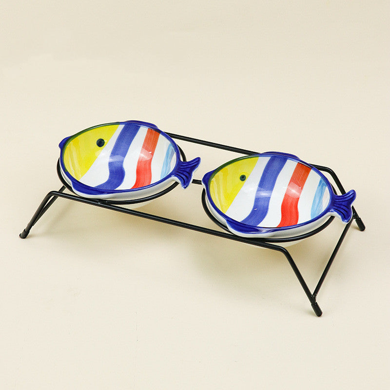 KFX-5024445 Elegant Double Glass Cat Bowl with Gold Stand for Cervical Spine Support