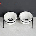 KFX-5024445 Elegant Double Glass Cat Bowl with Gold Stand for Cervical Spine Support