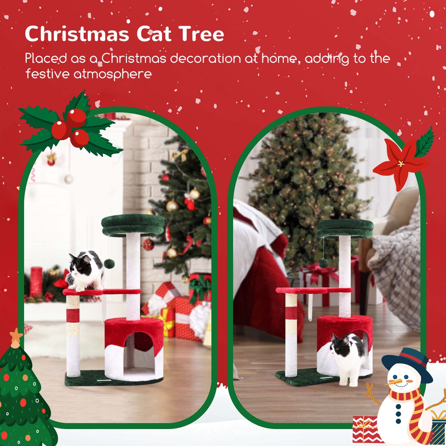 KFX-5044797 Christmas-Themed 33-Inch Cat Climbing Frame for Fun and Play