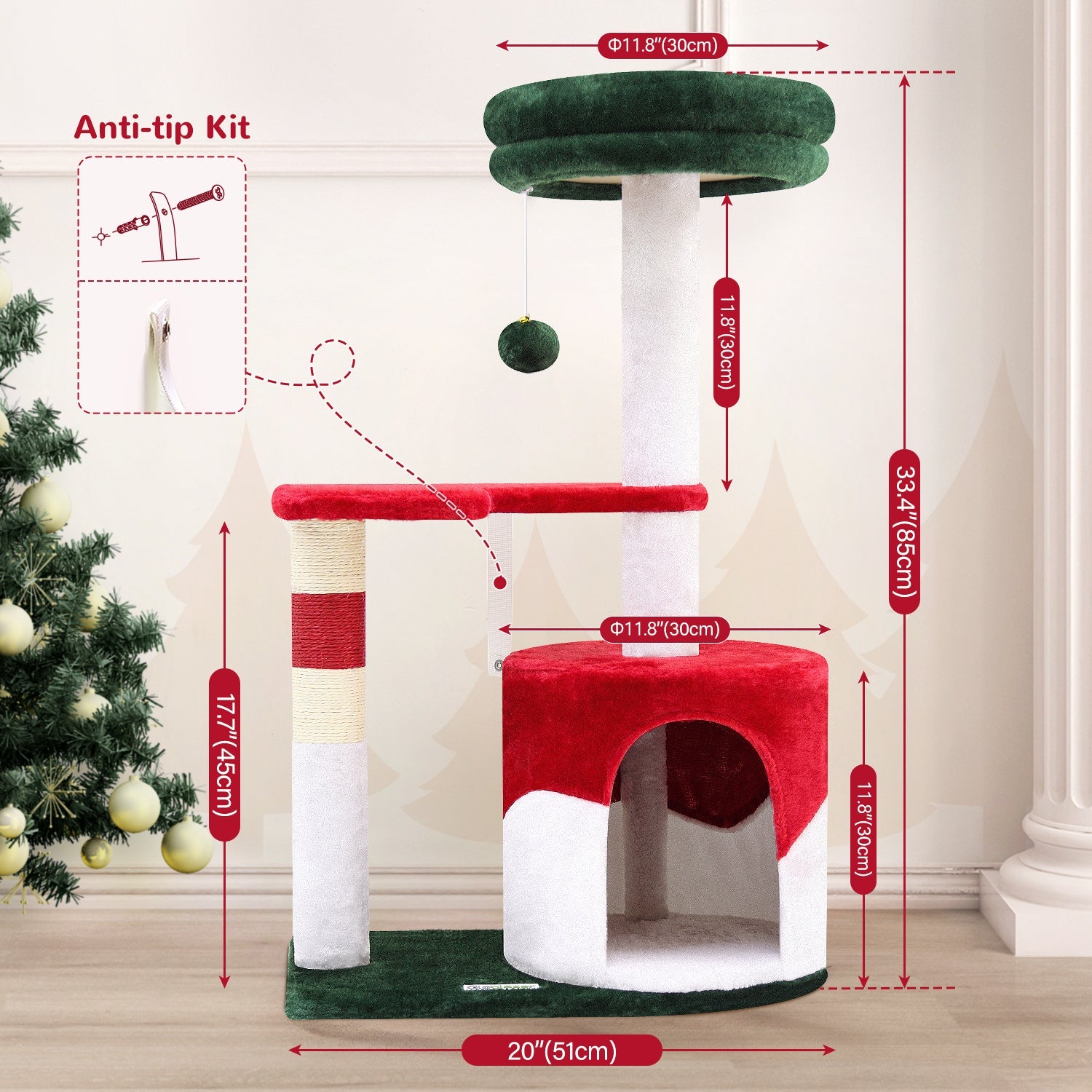 KFX-5044797 Christmas-Themed 33-Inch Cat Climbing Frame for Fun and Play