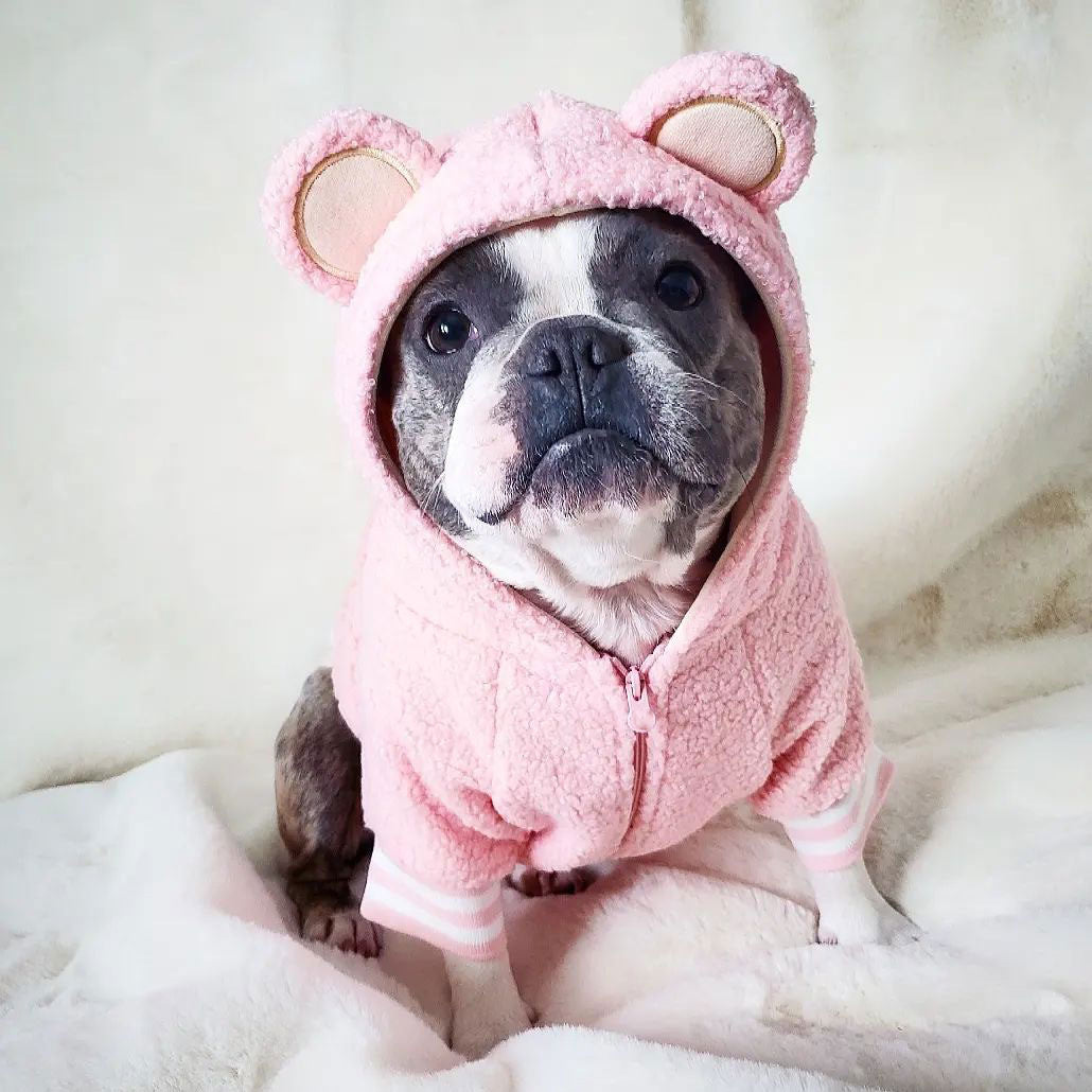 KFX-5052349 Warm & Cozy Ear-Standing Fleece-Lined Pet Sweater in Brown and Pink, Sizes M-2XL