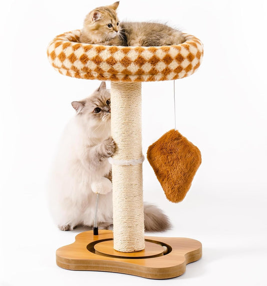KFX-5094205 Multi-Functional Cat Scratching Post with Cozy Bed, Sisal Scratcher, and Interactive Ball Track for Indoor Cats