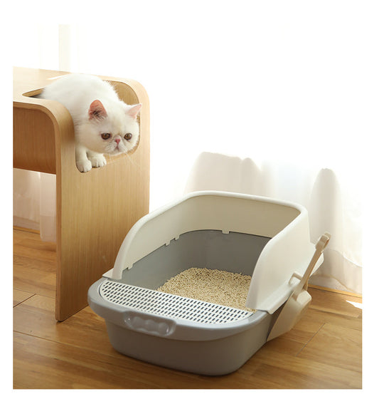 KFX-5099197 Semi-Enclosed Cat Litter Basin for Kittens and Adult Cats - Compatible with Various Cat Litters