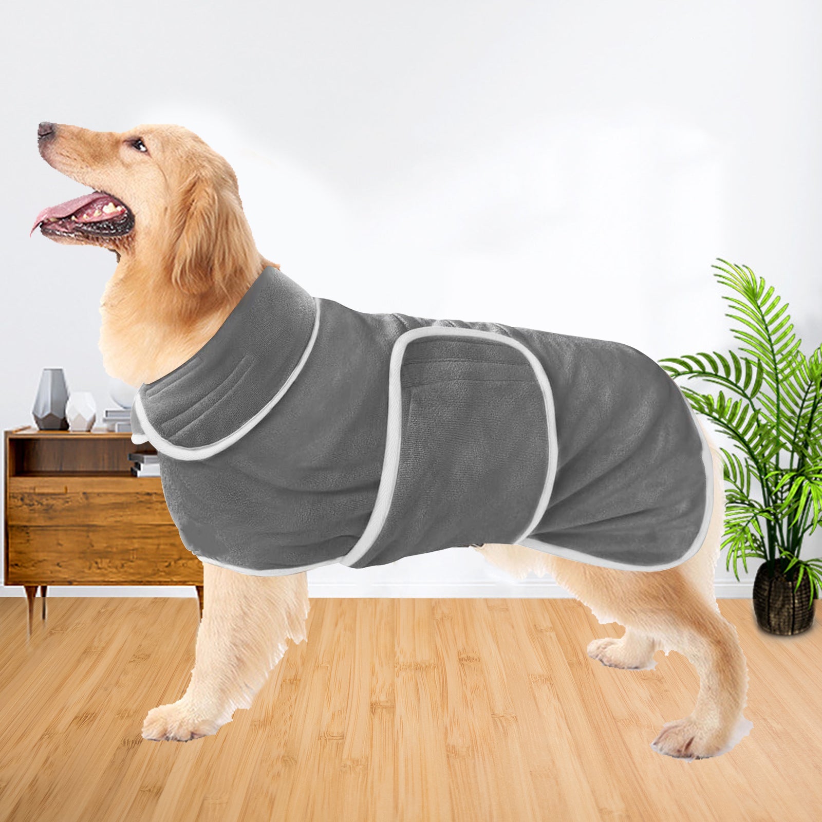 KFX-5100989 Super Absorbent Dog Bathrobe Towel Pajamas for Medium to Large Dogs