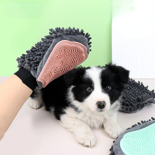 KFX-5104573 2-in-1 Pet Grooming Glove with Silicone Brush for Bathing and Massaging Pets