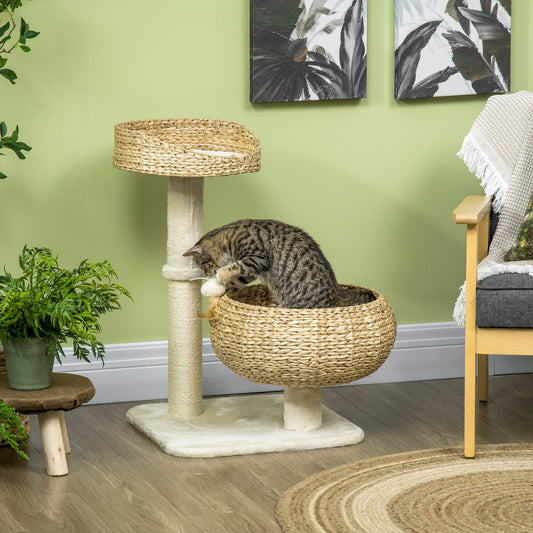 KFX-5143101 28" Elevated Cat Tree with Plush Bed, Sisal Scratcher, and Play Ball for Indoor Cats