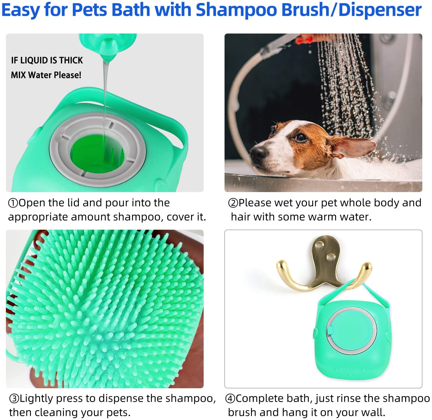 KFX-5170109 Silicone Dog Shampoo Massager Brush for Gentle Cleansing and Massage - Compact Shower Scrubber for Short Hair Pets