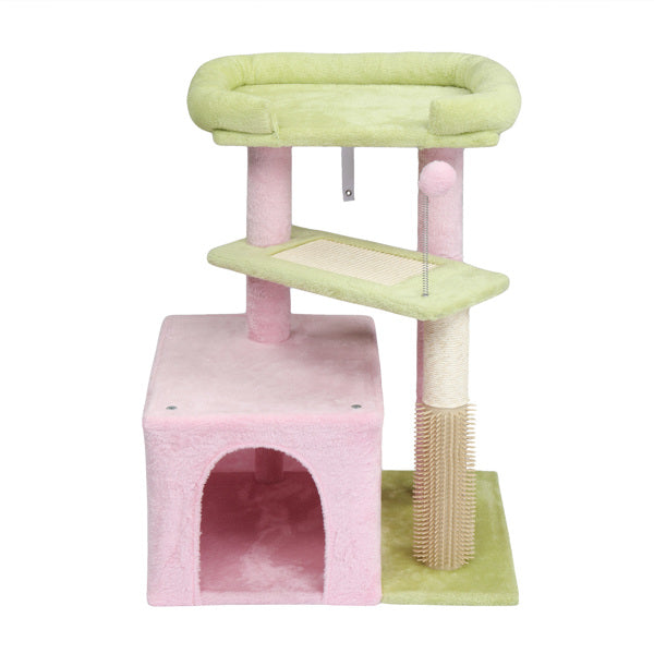 KFX-5175869 Multi-Level Cat Tree with Cozy Condo, Scratching Post, and Soft Perch in Pink and Green