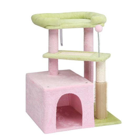 KFX-5175869 Multi-Level Cat Tree with Cozy Condo, Scratching Post, and Soft Perch in Pink and Green