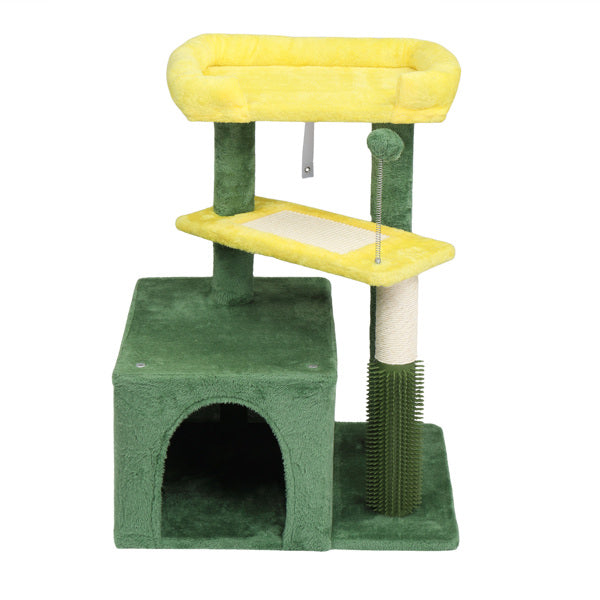 KFX-5208637 Multi-Level Cat Tree with Condo, Scratching Post, and Soft Top Perch in Yellow & Green