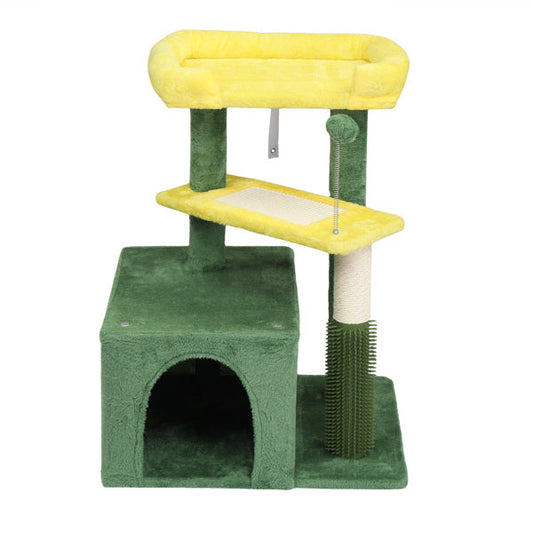 KFX-5208637 Multi-Level Cat Tree with Condo, Scratching Post, and Soft Top Perch in Yellow & Green