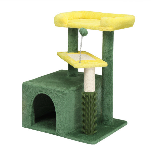 KFX-5208637 Multi-Level Cat Tree with Condo, Scratching Post, and Soft Top Perch in Yellow & Green