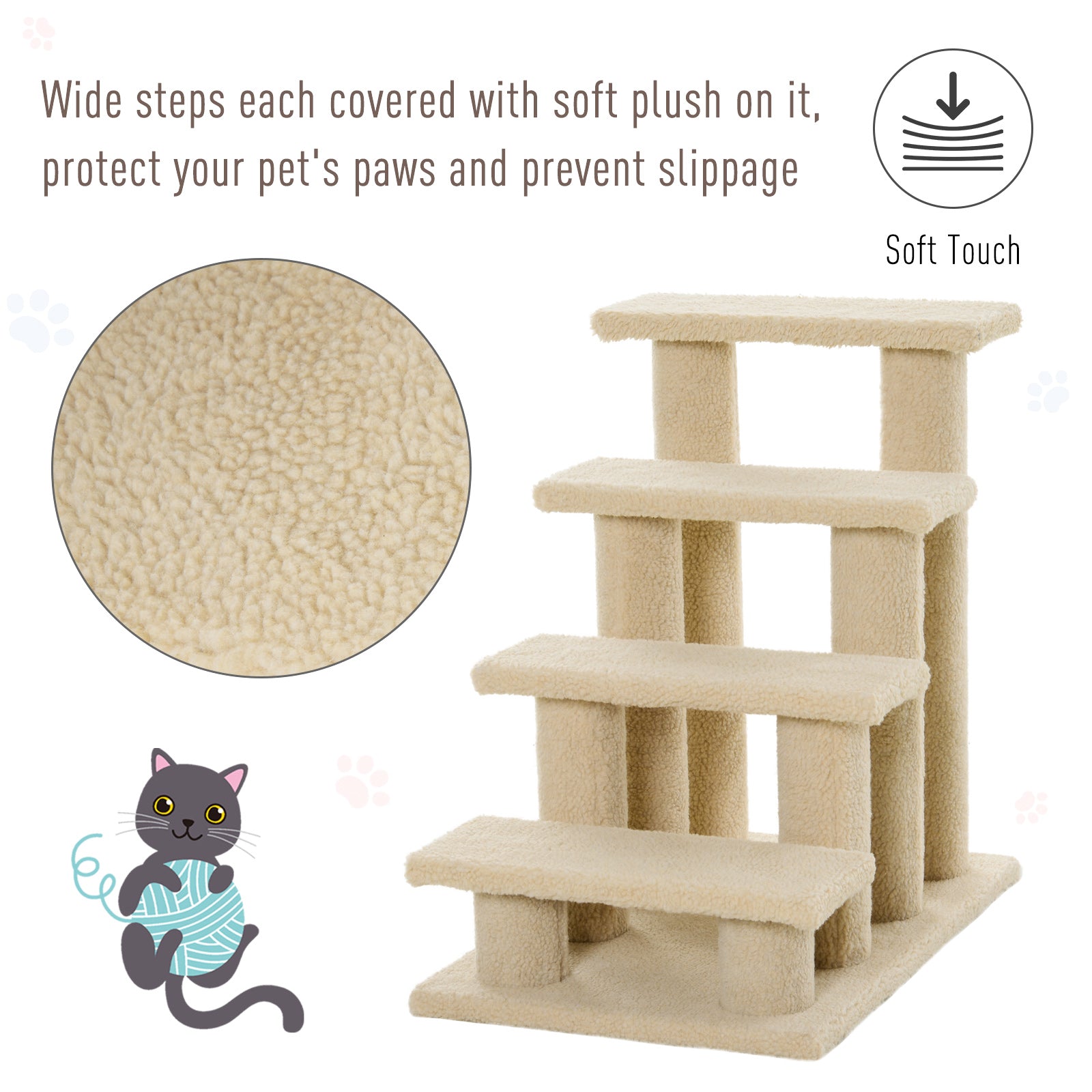 KFX-5241405 4-Step Multi-Level Carpeted Cat Scratching Post and Pet Stairs for Senior and Recovering Cats