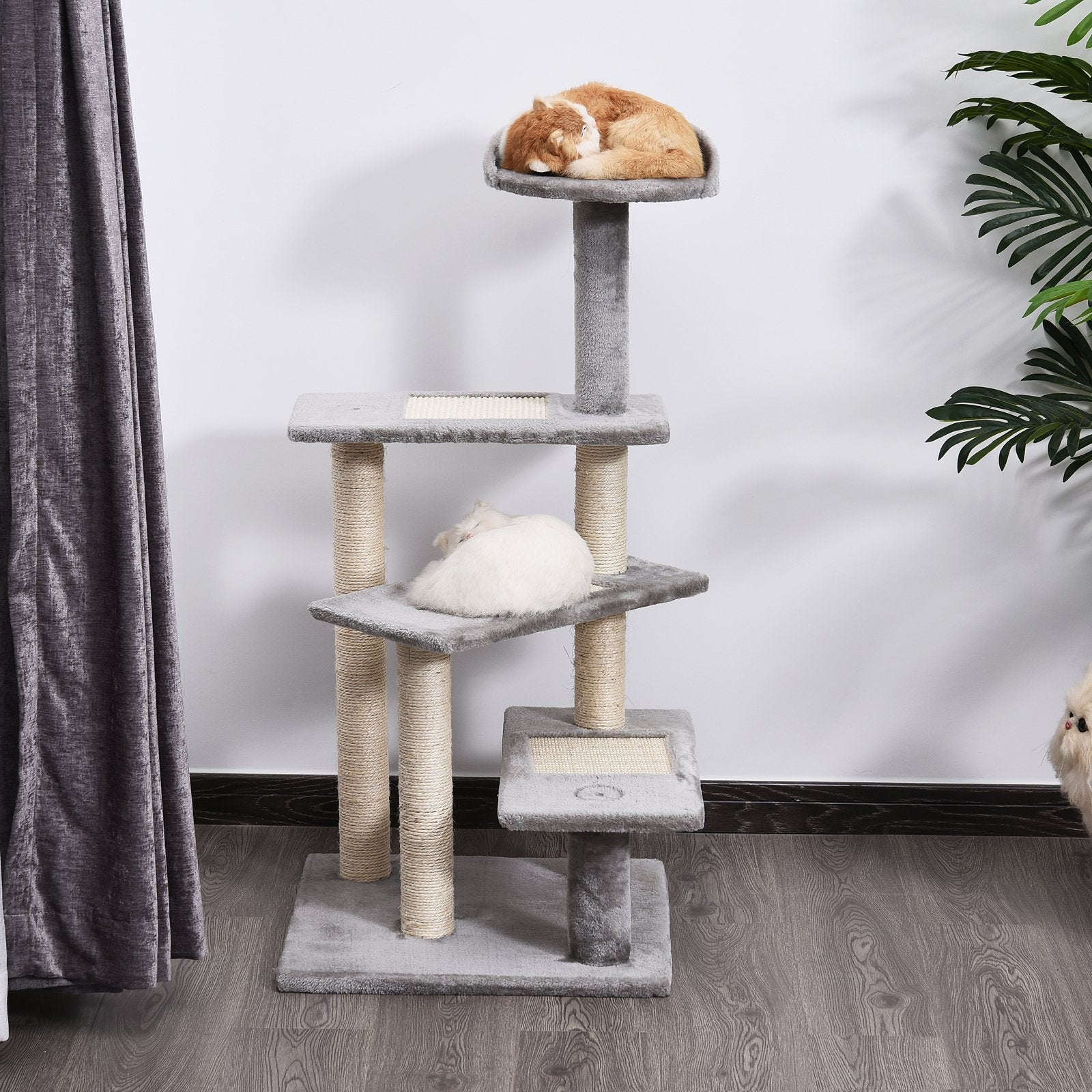 KFX-5241405 4-Step Multi-Level Carpeted Cat Scratching Post and Pet Stairs for Senior and Recovering Cats