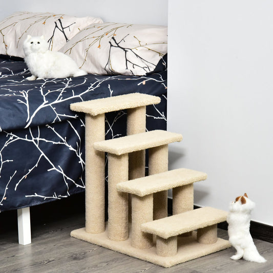 KFX-5241405 4-Step Multi-Level Carpeted Cat Scratching Post and Pet Stairs for Senior and Recovering Cats