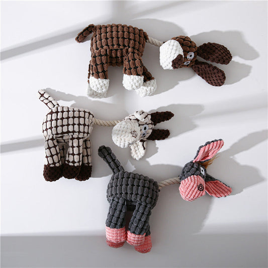 KFX-5286077 Scrunch Bunch Plush Dog Toy - Durable Crinkle, Squeaky Corn Donkey - Interactive Molar Toy