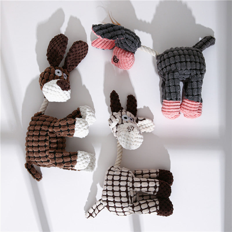 KFX-5286077 Scrunch Bunch Plush Dog Toy - Durable Crinkle, Squeaky Corn Donkey - Interactive Molar Toy