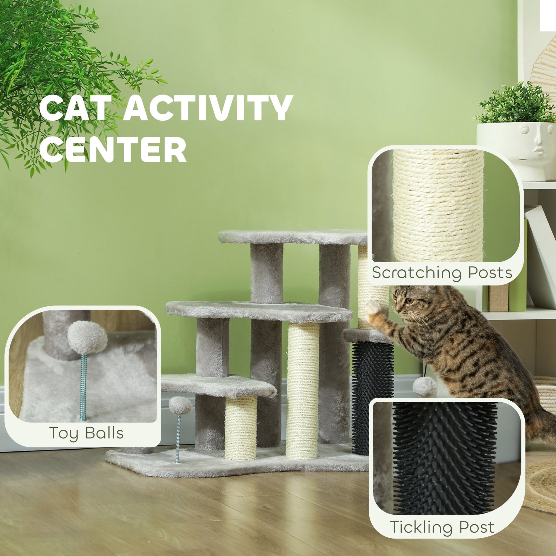 KFX-5306941 PawHut 2-in-1 Cat Tree and 3-Step Pet Stairs with Scratching Posts and Plush Cover