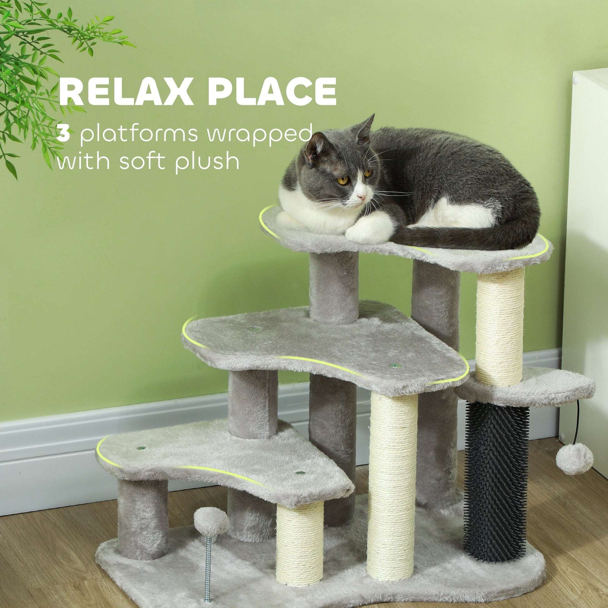 KFX-5306941 PawHut 2-in-1 Cat Tree and 3-Step Pet Stairs with Scratching Posts and Plush Cover