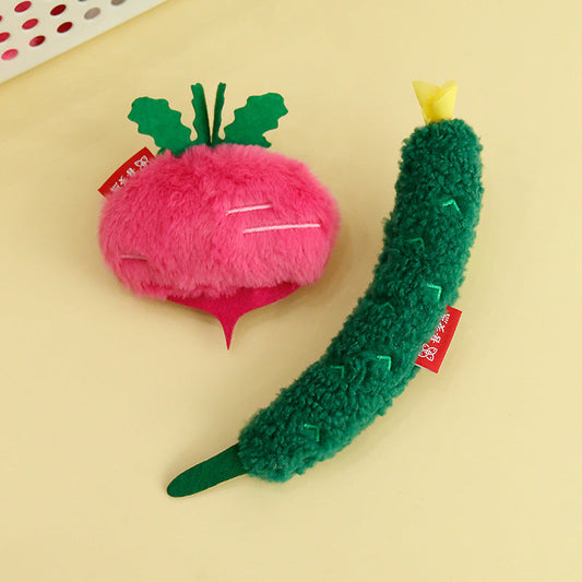 KFX-5318845 Plush Radish and Cucumber Cat Toys - Bite-Resistant Vegetable Simulation