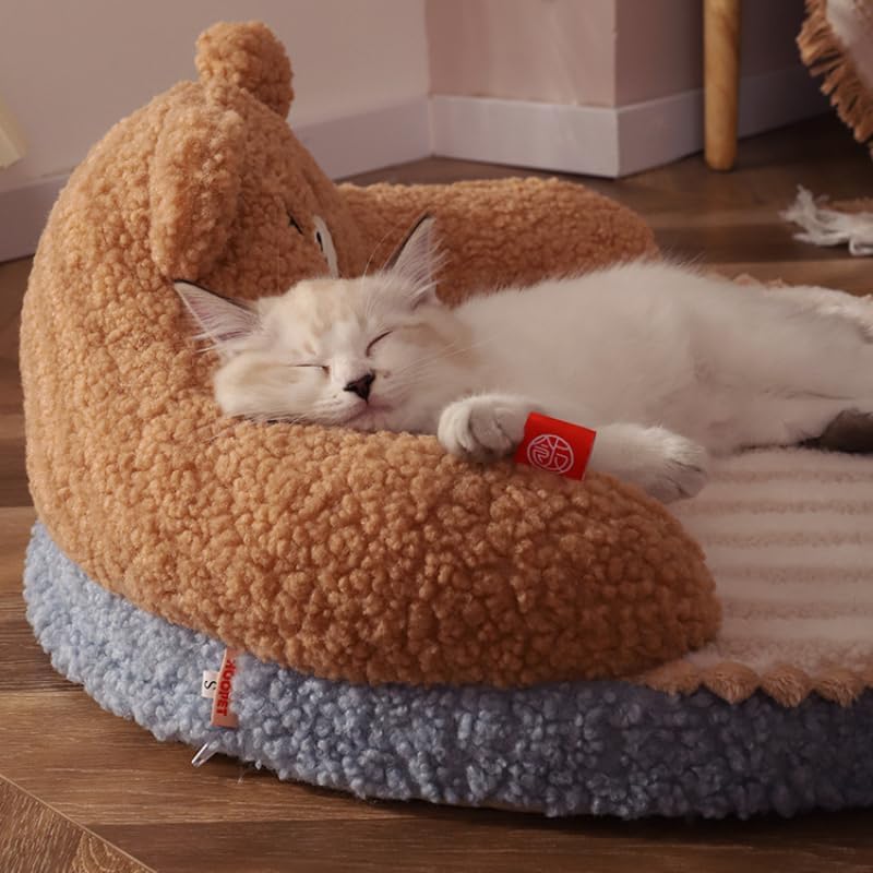 KFX-5333949 Cozy Washable Cat Bed with High Backrest and Non-Slip Base for All Seasons