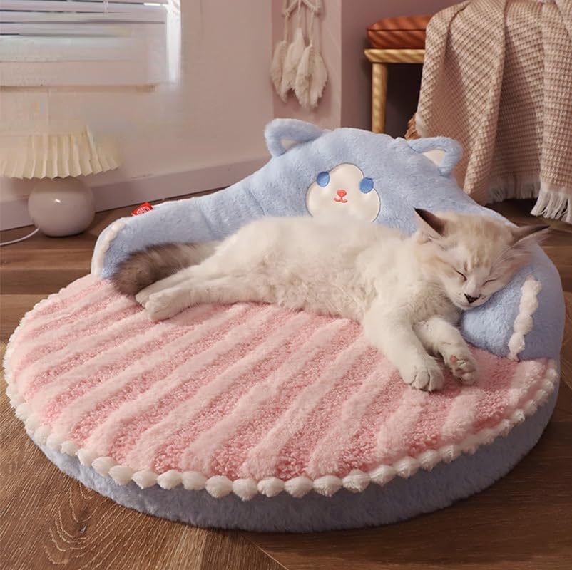 KFX-5333949 Cozy Washable Cat Bed with High Backrest and Non-Slip Base for All Seasons