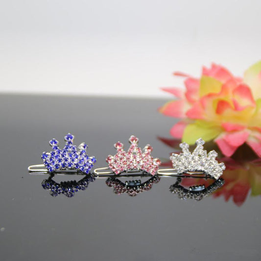 KFX-5335485 Rhinestone Crown Hairpin for Children - Copper Hair Accessory in White, Pink, and Blue
