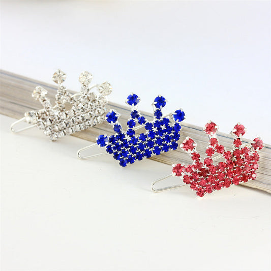 KFX-5335485 Rhinestone Crown Hairpin for Children - Copper Hair Accessory in White, Pink, and Blue