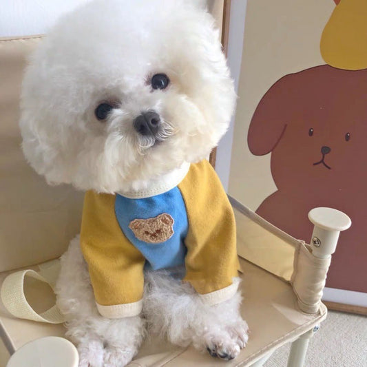 KFX-5380029 Korean Style Pet Pullover Sweater for Poodles in Blue & Yellow or Pink & Purple Bear Designs