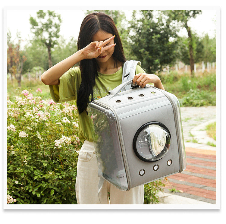 KFX-5425469 Transparent Space Capsule Pet Backpack - Foldable EVA Cat Carrier, Medium Soft Design (For Pets Up to 15 kg)