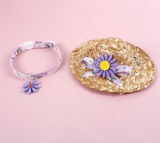 KFX-5452221 Daisy Sunflower Cat Accessory Set with Collar and Hat - Multiple Colors Available