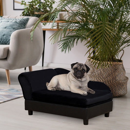 KFX-5585725 Pet Sofa Bed with Storage for Cats and Small Dogs, Cushioned Black Couch with Tufted Design