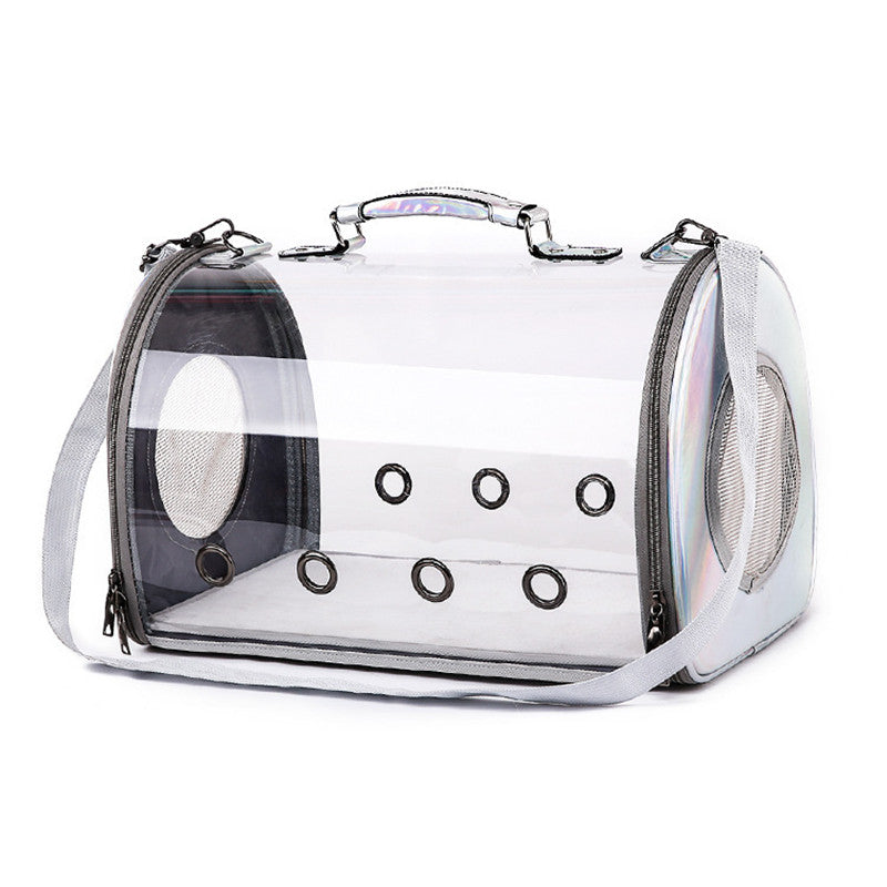 KFX-5622077 Transparent PU Pet Carrier Bag with Geometric Pattern, Suitable for Pets up to 12 kg