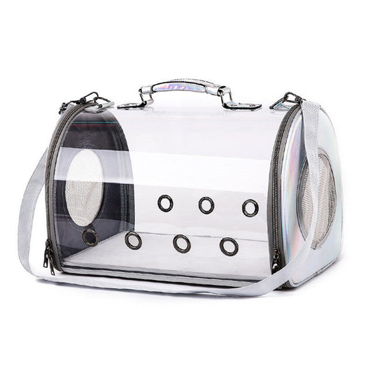 KFX-5622077 Transparent PU Pet Carrier Bag with Geometric Pattern, Suitable for Pets up to 12 kg