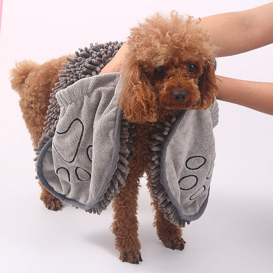 KFX-5625277 Gray Chenille Dog Bath Towel - Highly Absorbent Fiber Pet Towel for After Bath Drying
