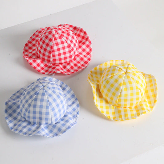 KFX-5695933 Fashionable Pet Sun Hat in Plaid Design - Casual Polyester for Small to Medium Dogs